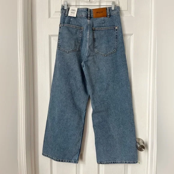 Zara button fly High-Waisted Wide Leg cropped Jeans size 6 - Picture 2 of 8